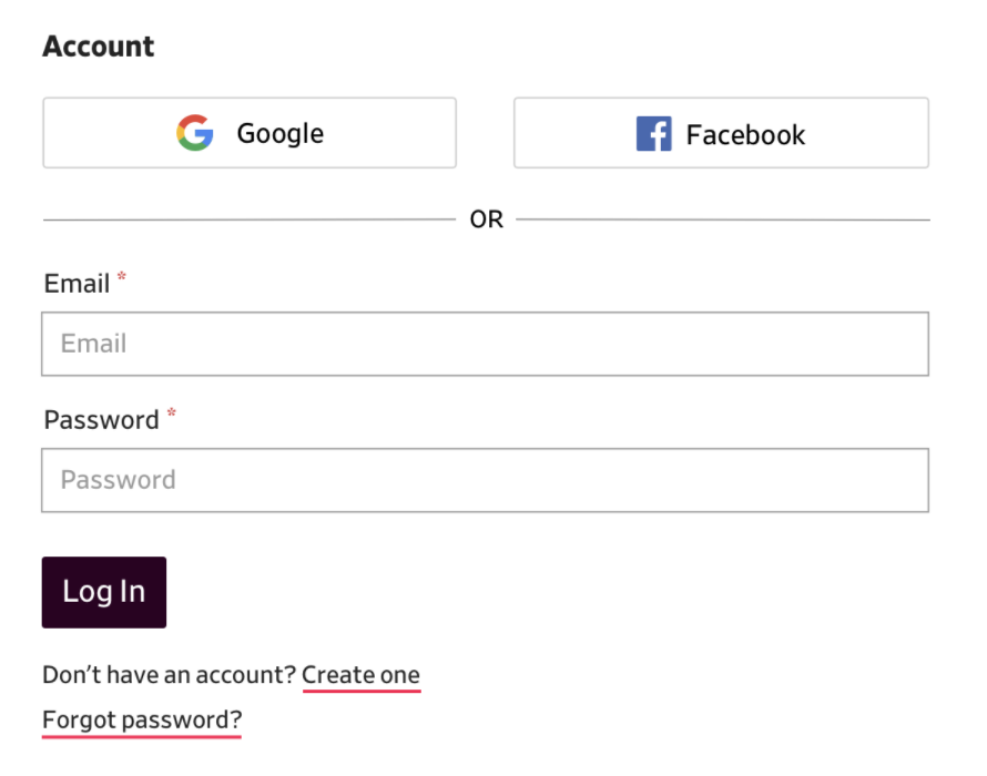 log in form with forgot password link