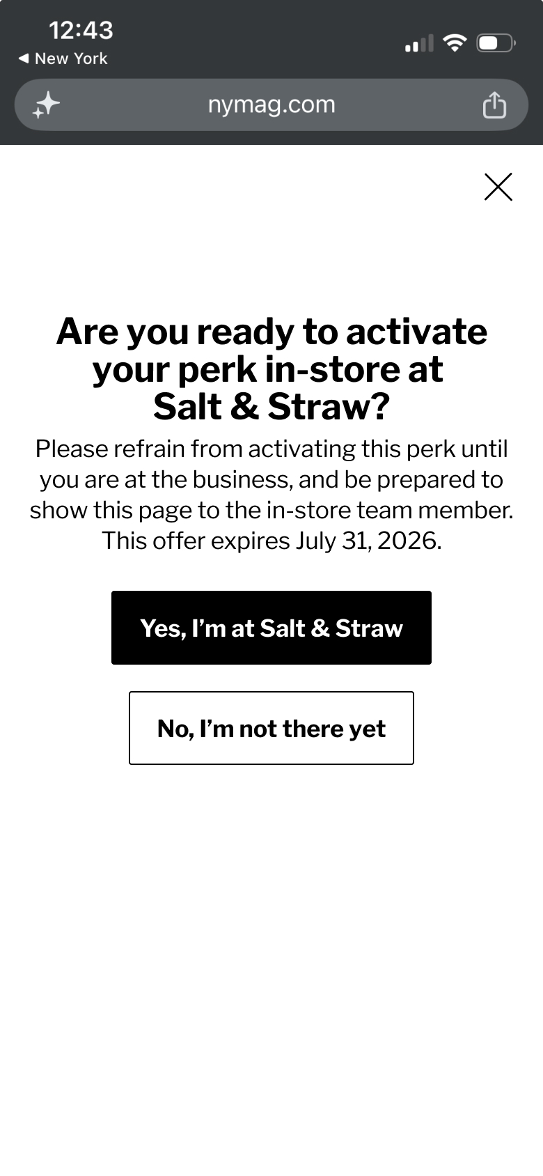 perks experience from NYMag Account Center