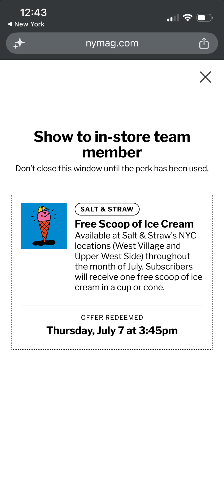 perks experience from NYMag Account Center