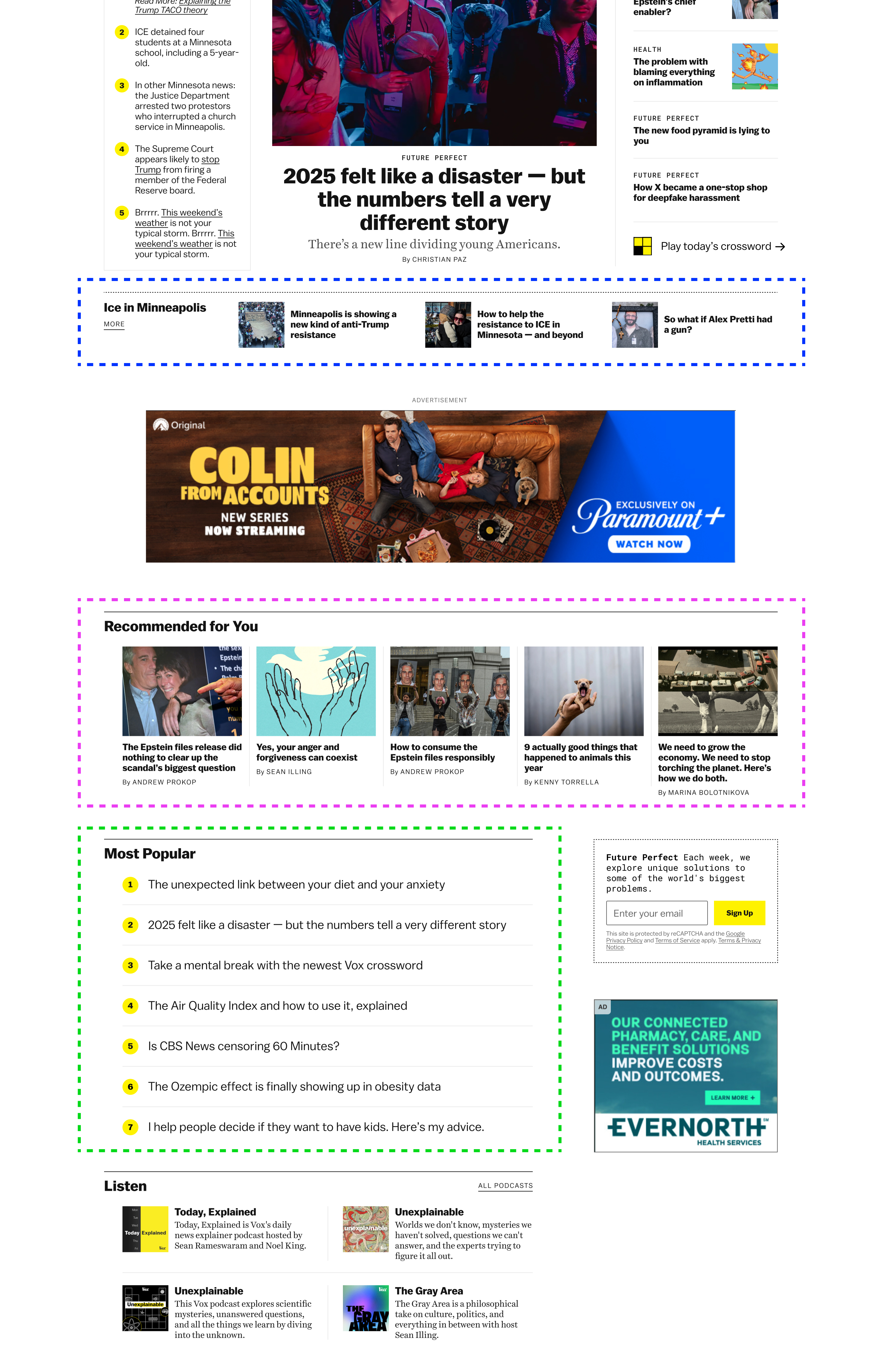 Shared components on Vox desktop homepage