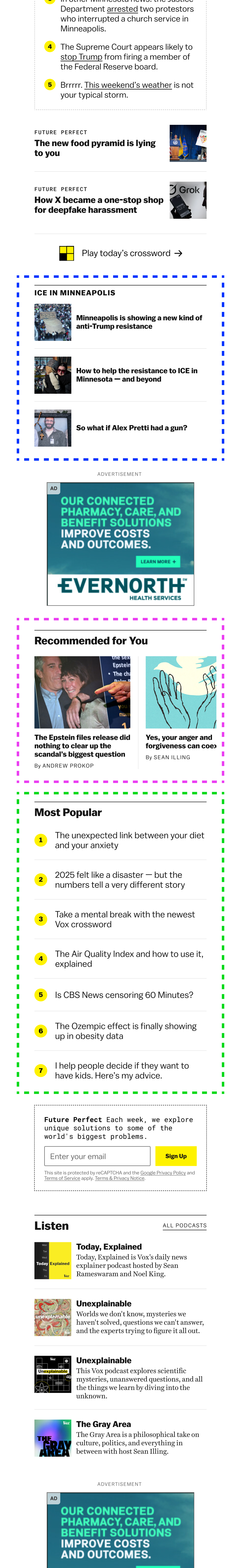Shared components on Vox mobile homepage