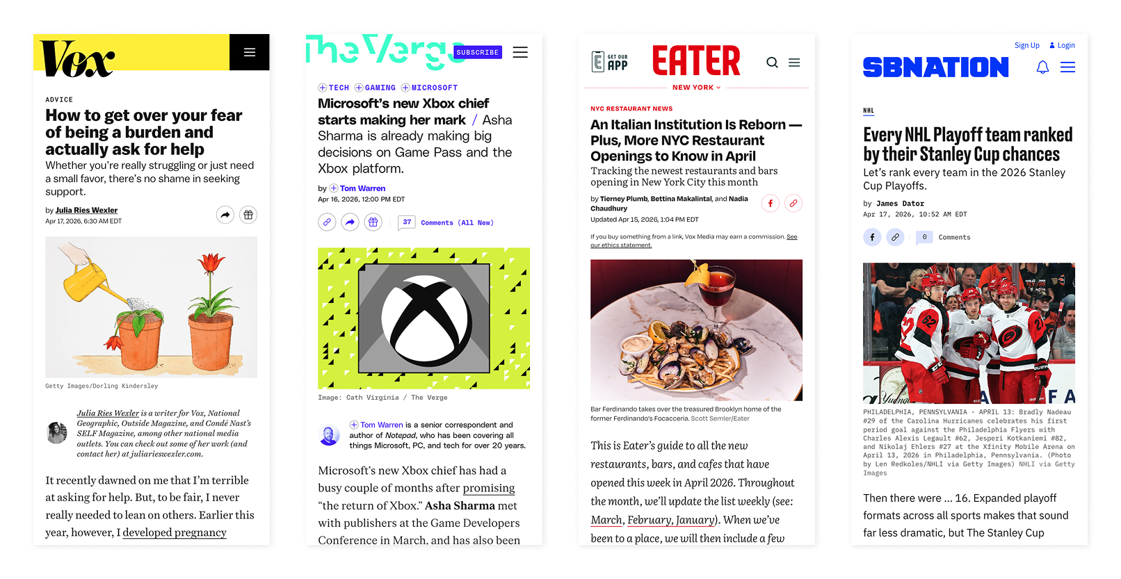 standard articles on vox, the verge, eater and SBN
