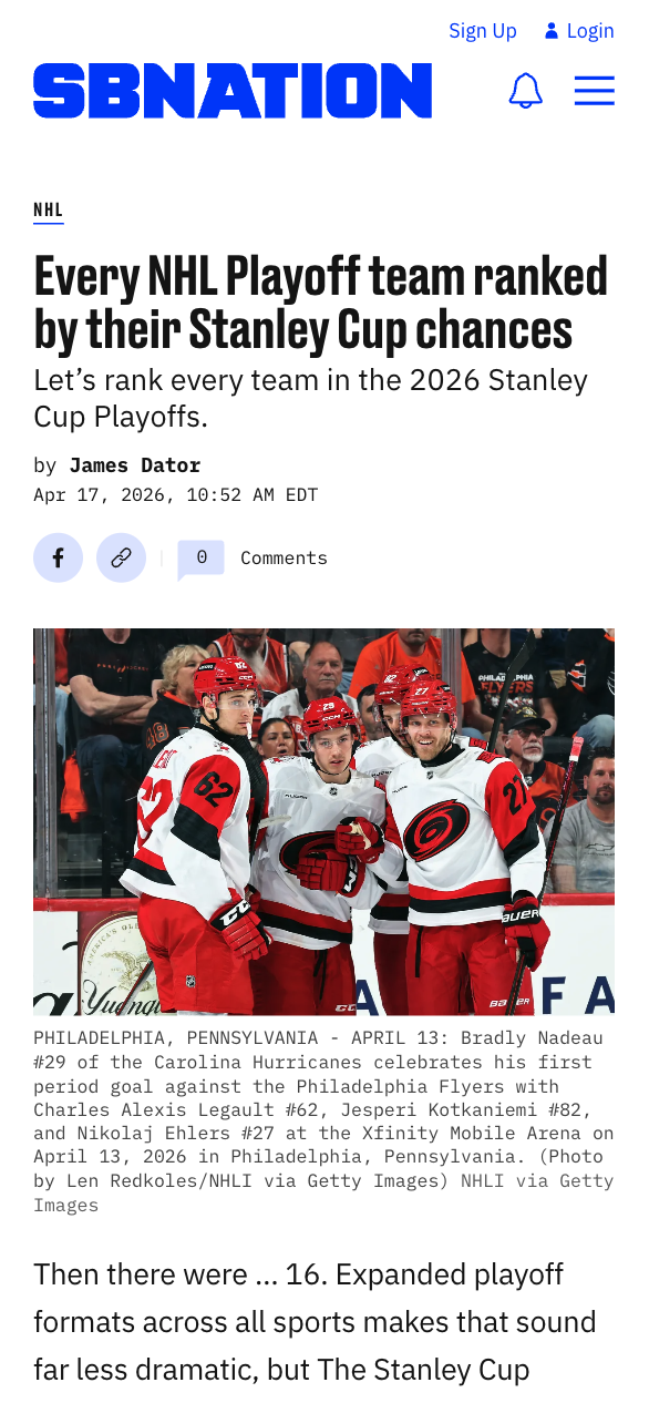 standard article template, SBNation