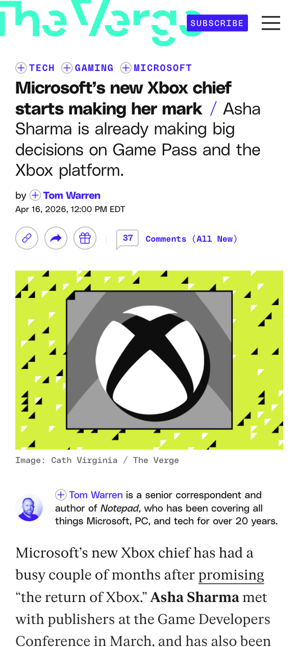 standard article template, the verge