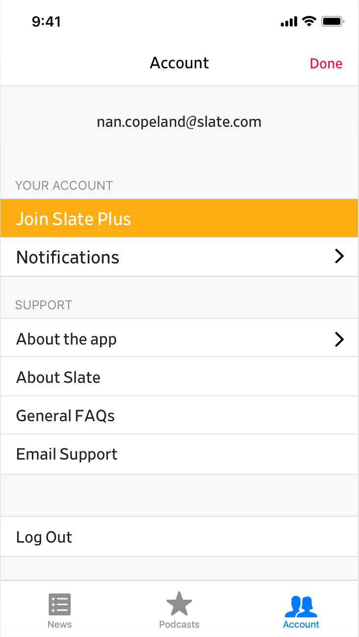 Account page for regular account holder, prompted to join Slate Plus
